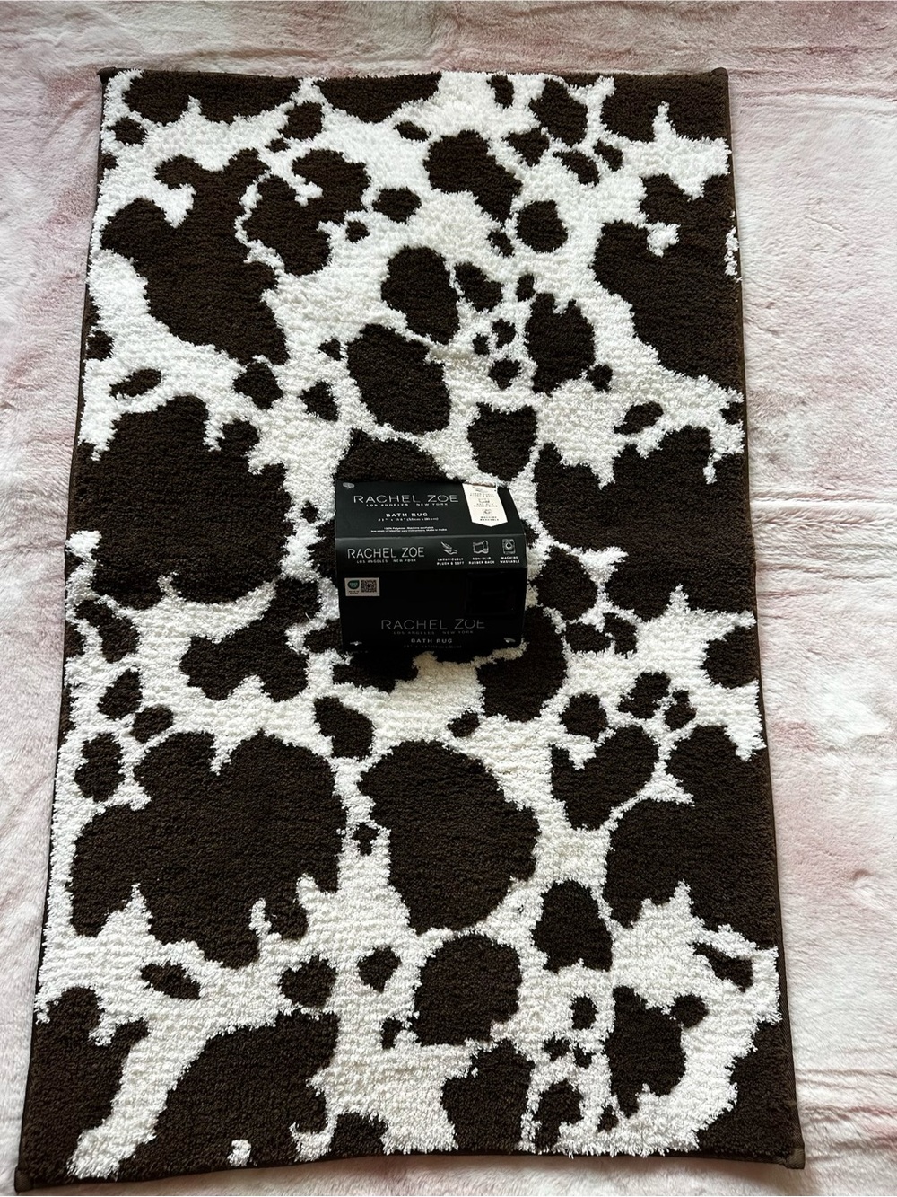 21” x 34” Bath Rug - Rachel Zoe Brown and White Cow Spot Print NWT